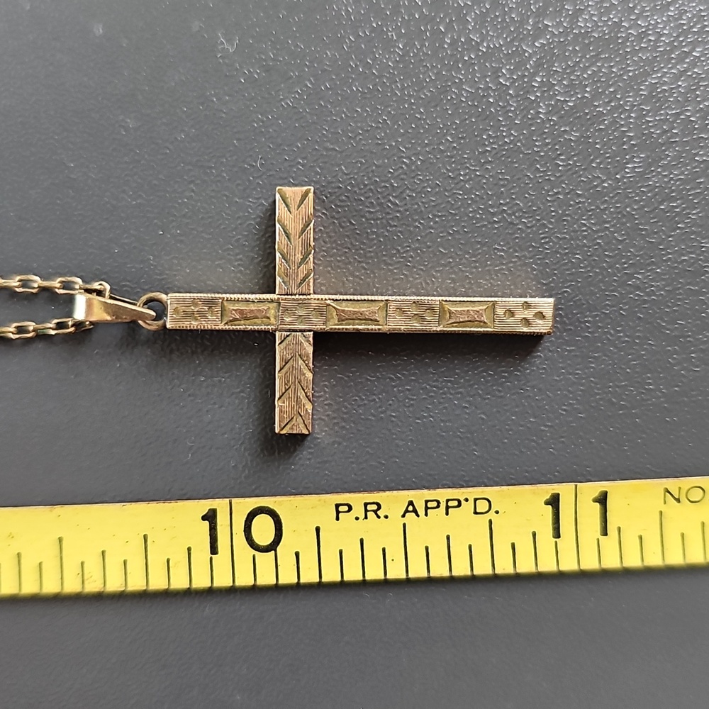 Gold Cross Pendant Necklace 11" - Picture 5 of 6